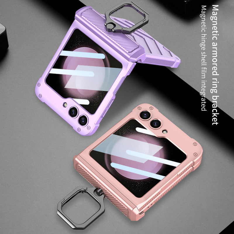 GKK til Samsung Galaxy Z Flip5 5G etui Metalkrog Kickstand PC-telefoncover med lille skærmfilm GKK til Samsung Galaxy Z Flip5 5G etui Metalkrog Kickstand PC-telefoncover med lille skærmfilm